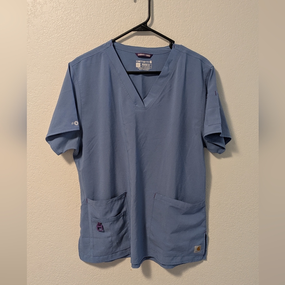 Carhartt Light Blue V-Neck Scrub Top. Ceil blue Force scrub shirt